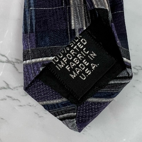 Murano Italia Vintage 100% Silk Geometric Pattern Blue Purple Classic Made USA - Picture 7 of 7